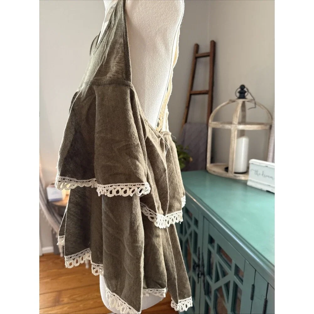Hayden Los Angeles Sleveless Boho Ruffle Olive Green Hi Lo Top Med - Picture 3 of 10
